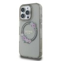 Etui Guess IML Flowers Wreath MagSafe na iPhone 16 Pro - czarne