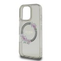 Etui Guess IML Flowers Wreath MagSafe na iPhone 16 Pro - czarne