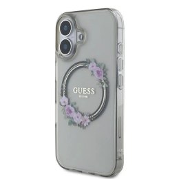 Etui Guess IML Flowers Wreath MagSafe na iPhone 16 - czarne