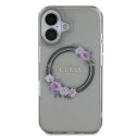 Etui Guess IML Flowers Wreath MagSafe na iPhone 16 - czarne