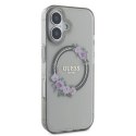 Etui Guess IML Flowers Wreath MagSafe na iPhone 16 - czarne