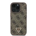 Etui Guess Leather 4G Triangle Strass MagSafe na iPhone 16 Pro Max - brązowe