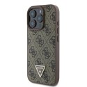 Etui Guess Leather 4G Triangle Strass MagSafe na iPhone 16 Pro - brązowe