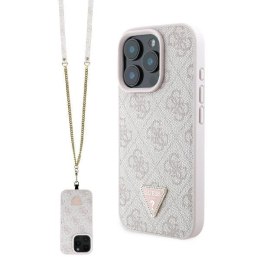 Etui Guess Leather Metal Logo Strass Crossbody na iPhone 16 Pro Max - różowe