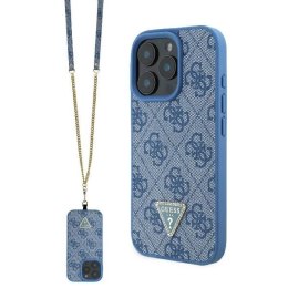 Etui Guess Leather Metal Logo Strass Crossbody na iPhone 16 Pro - niebieskie