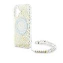 Etui Guess IML Flowers Allover Electro With Pearl Strap MagSafe na iPhone 16 Plus - białe