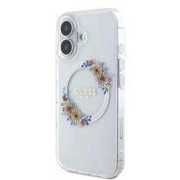 Etui Guess IML Flowers Wreath MagSafe na iPhone 16 Plus - przezroczyste