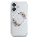 Etui Guess IML Flowers Wreath MagSafe na iPhone 16 Plus - przezroczyste