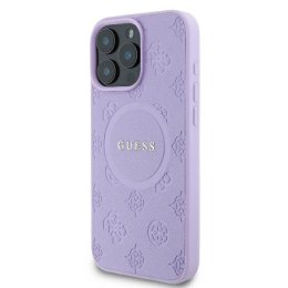 Etui Guess Saffiano Peony Classic Logo MagSafe na iPhone 16 Pro - fioletowe