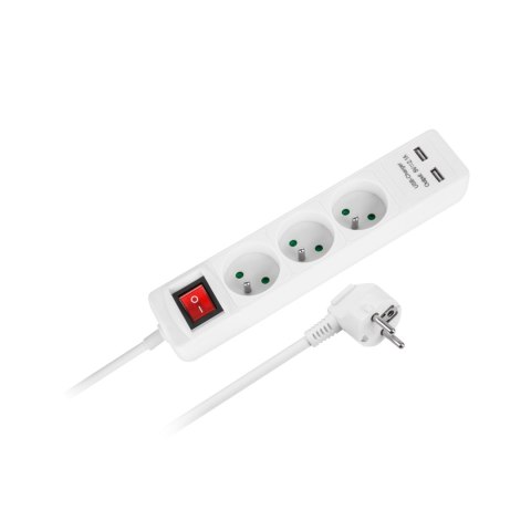 Przedłużacz sieciowy Rebel 3 gniazda + 2 gniazda USB z wyłącznikiem - 1.5m