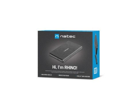 OBUDOWA HDD/SSD ZEWNĘTRZNA NATEC RHINO SATA 2.5" USB 2.0 ALUMINIUM CZARNA SLIM