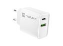 ŁADOWARKA SIECIOWA NATEC RIBERA 1X USB-A + 1X USB-C 20W BIAŁA