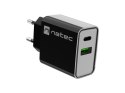 ŁADOWARKA SIECIOWA NATEC RIBERA 1X USB-A + 1X USB-C 20W CZARNA