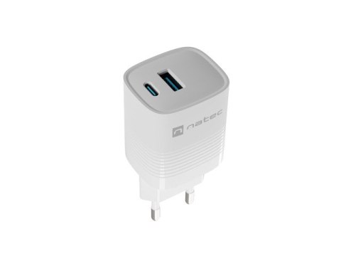 ŁADOWARKA SIECIOWA NATEC RIBERA GAN 1X USB-A + 1X USB-C 30W BIAŁA