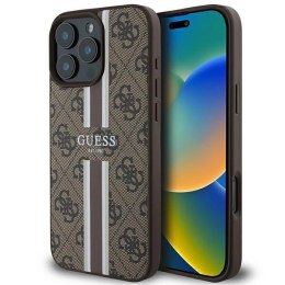 Etui Guess 4G Printed Stripes MagSafe na iPhone 16 Pro Max - brązowe