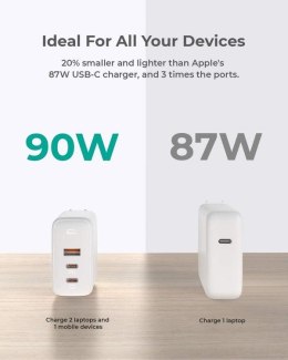 AUKEY PA-B6S White Omnia Mix GaN ładowarka sieciowa 3xUSB (2xUSB C+1xUSB A) 90W