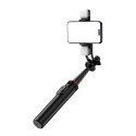 Selfie stick WC12YDS teleskopowy tripod 1.3m ze stopu aluminium z podwójną lampą i uchwytem na telefon - czarny