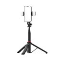 Selfie stick WC12YDS teleskopowy tripod 1.3m ze stopu aluminium z podwójną lampą i uchwytem na telefon - czarny