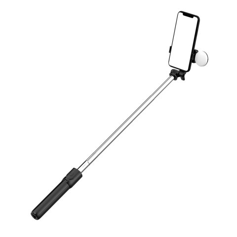 Selfie stick WH1YXS teleskopowy tripod 1m z okrągłą lampą i uchwytem na telefon - czarny