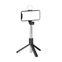 Selfie stick WH1YXS teleskopowy tripod 1m z okrągłą lampą i uchwytem na telefon - czarny