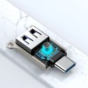 Adapter Joyroom S-H151 USB-C (męski) / USB-A (żeński) z oczkiem na smycz - srebrny