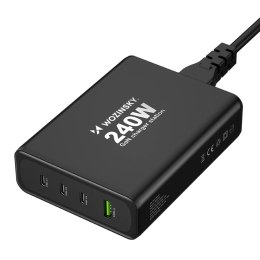 Ładowarka sieciowa GaN Wozinsky WGCSB 240W USB-A / 3 x USB-C - czarna