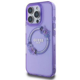 Etui Guess IML Flowers Wreath MagSafe na iPhone 16 Pro - fioletowe