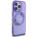 Etui Guess IML Flowers Wreath MagSafe na iPhone 16 Pro - fioletowe