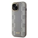 Etui DKNY Leather Checkered Mono Pattern MagSafe na iPhone 14 - beżowe