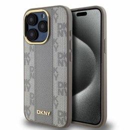 Etui DKNY Leather Checkered Mono Pattern MagSafe na iPhone 15 Pro Max - beżowe