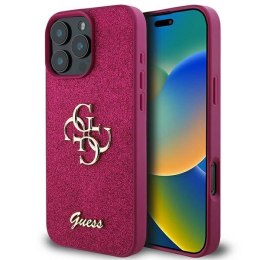 Etui Guess Glitter Script Big 4G na iPhone 16 Pro - fioletowe