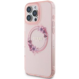 Etui Guess IML Flowers Wreath MagSafe na iPhone 16 Pro Max - różowe