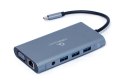 Adapter USB-C męski do Hub3.0 + HDMI + VGA + PD + czytnik kart + audio jack Gembird szary