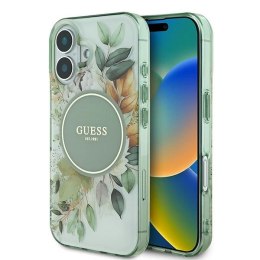 Etui Guess IML Flower & Tonal Circle MagSafe na iPhone 16 Plus - zielone