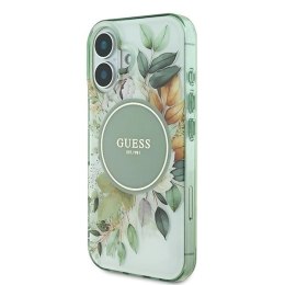 Etui Guess IML Flower & Tonal Circle MagSafe na iPhone 16 Plus - zielone