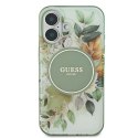 Etui Guess IML Flower & Tonal Circle MagSafe na iPhone 16 - zielone