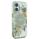 Etui Guess IML Flower & Tonal Circle MagSafe na iPhone 16 - zielone