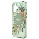 Etui Guess IML Flower & Tonal Circle MagSafe na iPhone 16 - zielone