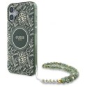 Etui Guess IML Flowers Allover Electro With Pearl Strap MagSafe na iPhone 16 Plus - zielone