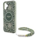 Etui Guess IML Flowers Allover Electro With Pearl Strap MagSafe na iPhone 16 Plus - zielone