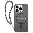 Etui Guess IML Glitter With Pearl Strap MagSafe na iPhone 16 Pro - czarne