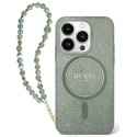 Etui Guess IML Glitter With Pearl Strap MagSafe na iPhone 16 Pro - zielone