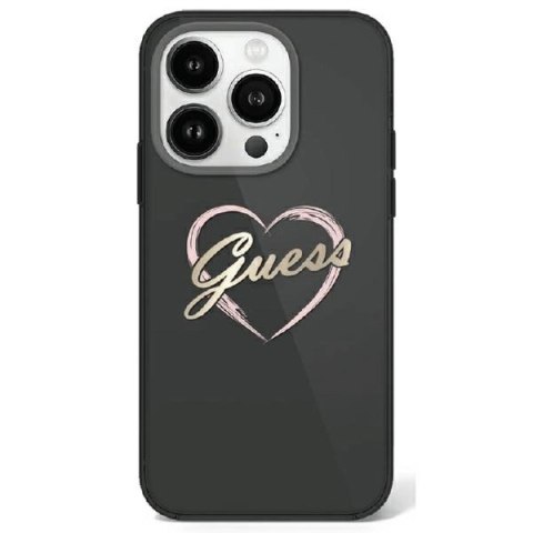 Etui Guess IML Heart na iPhone 16 Pro - czarne