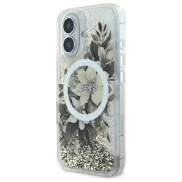 Etui Guess Liquid Glitter Flower MagSafe na iPhone 16 - beżowe