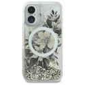 Etui Guess Liquid Glitter Flower MagSafe na iPhone 16 - beżowe