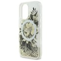 Etui Guess Liquid Glitter Flower MagSafe na iPhone 16 - beżowe