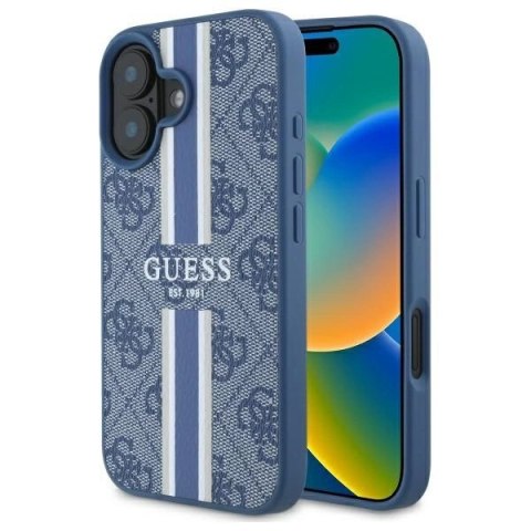 Etui Guess 4G Printed Stripes MagSafe na iPhone 16 - niebieskie