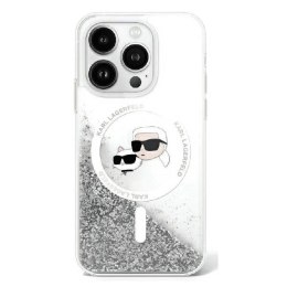 Etui Karl Lagerfeld Liquid Glitter Karl & Choupette Head Magsafe na iPhone 16 Plus - przezroczyste