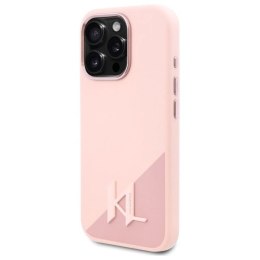 Etui Karl Lagerfeld Silicone Shadow Metal Initial MagSafe na iPhone 16 Pro Max - różowe