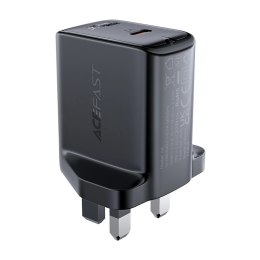 Acefast ładowarka sieciowa (wtyczka UK) USB Typ C 20W, PPS, PD, QC 3.0, AFC, FCP czarny (A4 black)